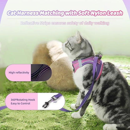 Cat Harness and Leash Set for Walking Escape Proof, Safe Adjustable Kitten Vest with Reflective Strips, Easy Control Soft Mesh Lightweight Jacket