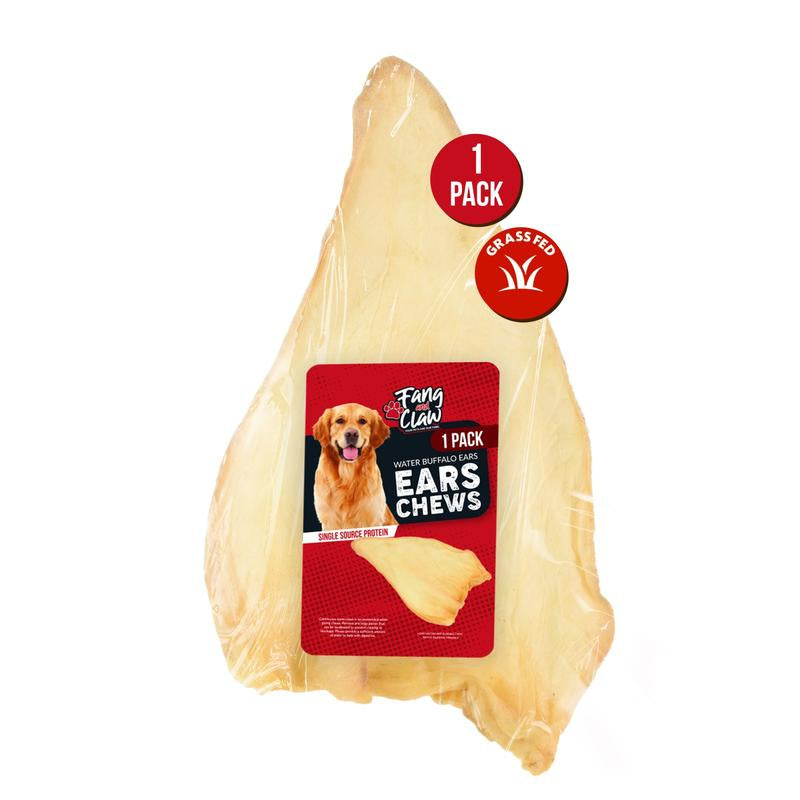 Fang & Claw Water Buffalo Ears for Dogs - 5-Inch Whole Ears, Long-Lasting Natural Dog Chews Healthy Pet High Protein Treats