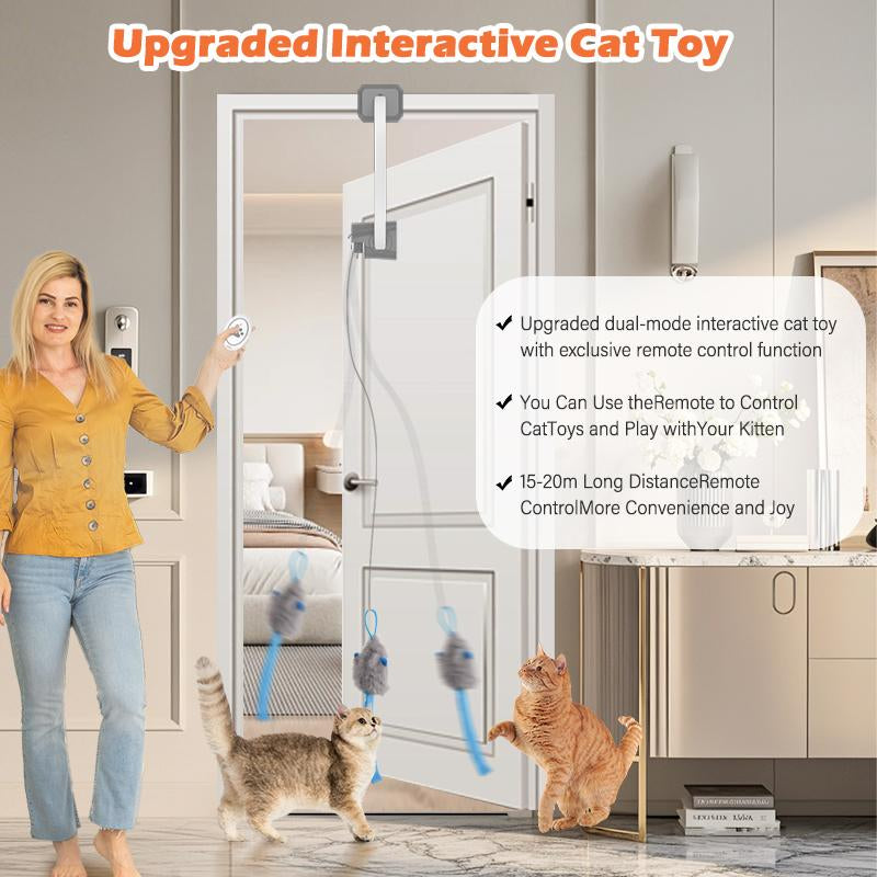 HAPPYCODE Electric Cat Teaser with Remote, Interactive Pet Toy, Rechargeable Door Clip Design, Dual Modes --- 360° Rotation and Irregular Jumping, Stimulates Mind & Body,Cat Toys, Cat Stuff Bird Cat Stuff Cat Toys