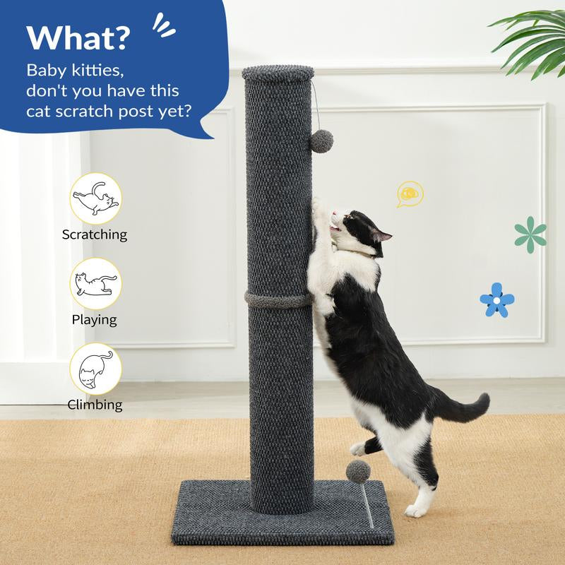 Tiktokshopblackfriday MADE 4 PETS Tall Cat Scratching Post for Indoor Cats Gray Large with Replaceable Toys & Sturdy Base 41-Inch High Space-Saving Design Imitation Sisal Solid Construction Vertical Scratcher