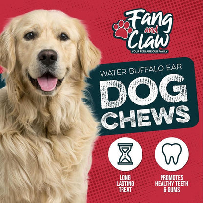 Fang & Claw Water Buffalo Ears for Dogs - 5-Inch Whole Ears, Long-Lasting Natural Dog Chews Healthy Pet High Protein Treats