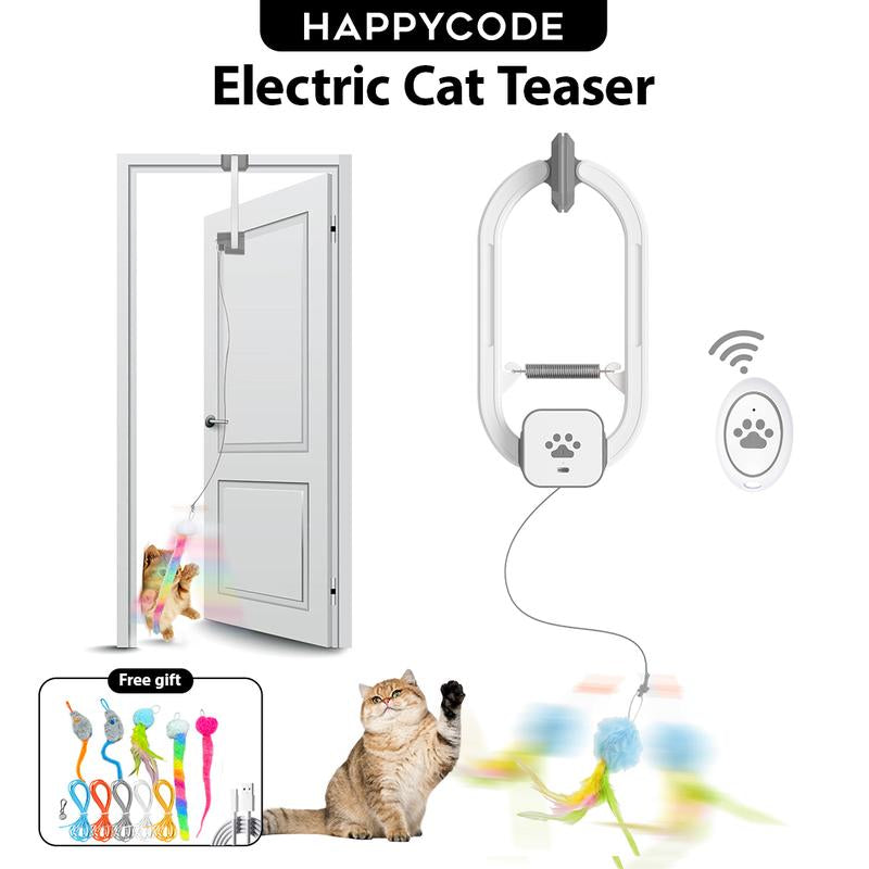 HAPPYCODE Electric Cat Teaser with Remote, Interactive Pet Toy, Rechargeable Door Clip Design, Dual Modes --- 360° Rotation and Irregular Jumping, Stimulates Mind & Body,Cat Toys, Cat Stuff Bird Cat Stuff Cat Toys