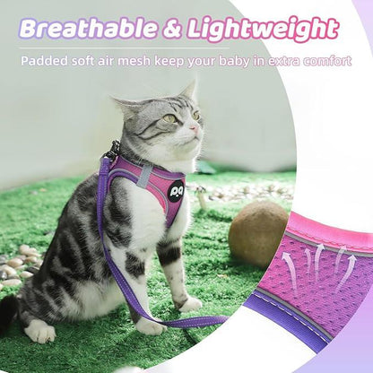 Cat Harness and Leash Set for Walking Escape Proof, Safe Adjustable Kitten Vest with Reflective Strips, Easy Control Soft Mesh Lightweight Jacket