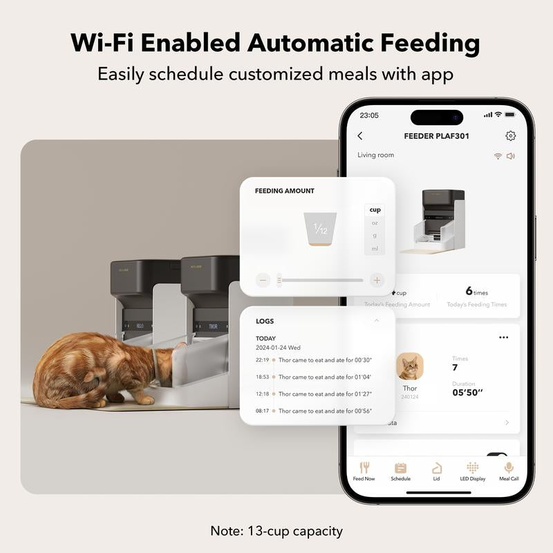 PETLIBRO RFID Automatic Cat Feeder,5G Wi-Fi Pet Feeder with 3L Capacity, App Control, and Collar Tag Sensor for 1-10 Programmable Meals