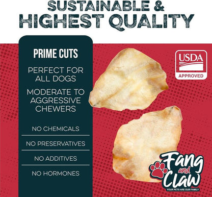 Fang & Claw Water Buffalo Ears for Dogs - 5-Inch Whole Ears, Long-Lasting Natural Dog Chews Healthy Pet High Protein Treats