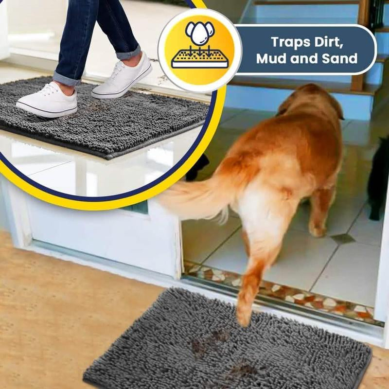 Muddy Mat® Featured on Television – Highly Absorbent Microfiber Dog Door Mat for Muddy Paws, Non-Slip Washable Pet Rug, Quick-Dry Chenille Entryway Carpet, Machine Washable Indoor/Outdoor Mat