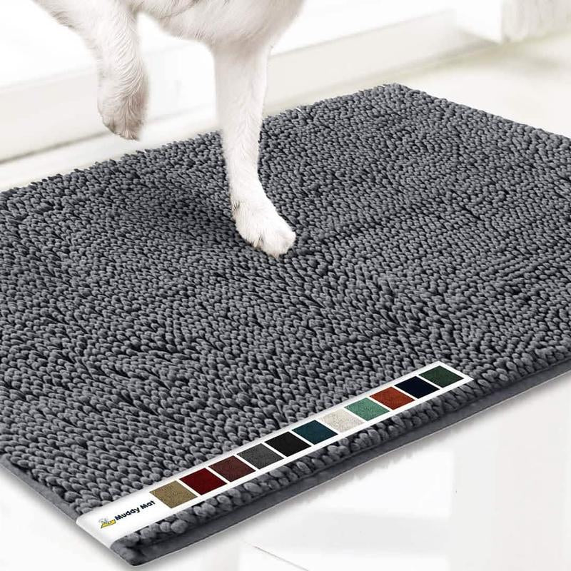 Muddy Mat® Featured on Television – Highly Absorbent Microfiber Dog Door Mat for Muddy Paws, Non-Slip Washable Pet Rug, Quick-Dry Chenille Entryway Carpet, Machine Washable Indoor/Outdoor Mat