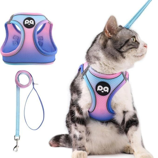 Cat Harness and Leash Set for Walking Escape Proof, Safe Adjustable Kitten Vest with Reflective Strips, Easy Control Soft Mesh Lightweight Jacket