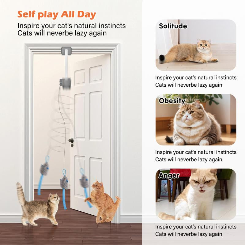 HAPPYCODE Electric Cat Teaser with Remote, Interactive Pet Toy, Rechargeable Door Clip Design, Dual Modes --- 360° Rotation and Irregular Jumping, Stimulates Mind & Body,Cat Toys, Cat Stuff Bird Cat Stuff Cat Toys