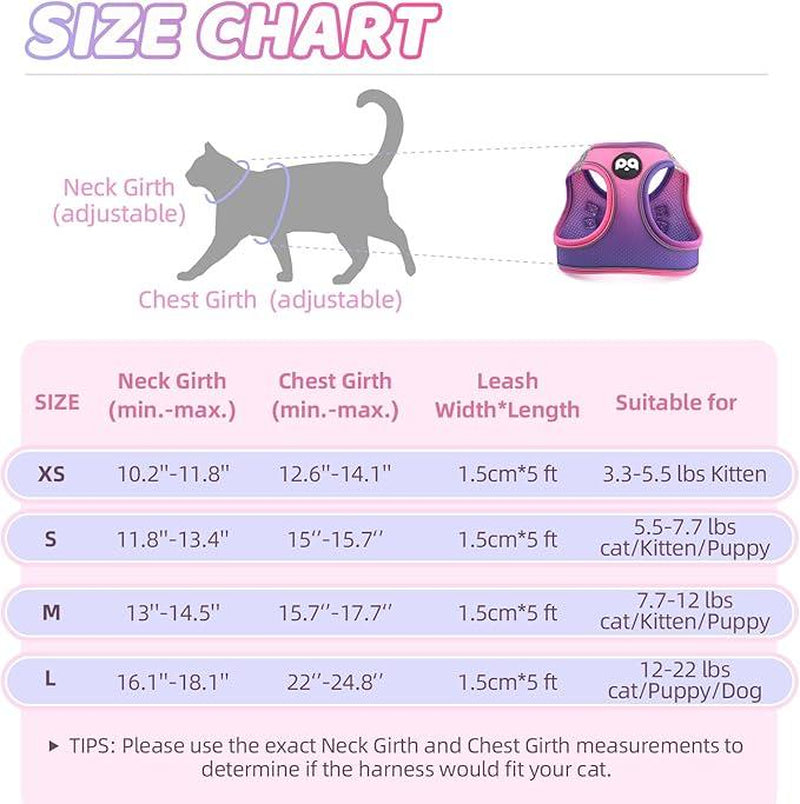 Cat Harness and Leash Set for Walking Escape Proof, Safe Adjustable Kitten Vest with Reflective Strips, Easy Control Soft Mesh Lightweight Jacket